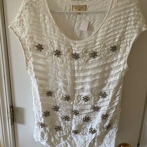 ✨ Anthropologie Moulinette Soeurs Embellished Blouse Size S 🤍 Beaded Pintuck Top